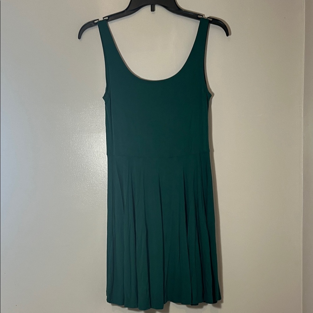 Chic Dark Green Sleeveless Mini Dress, Stretchy A line skirt - Picture 1 of 6